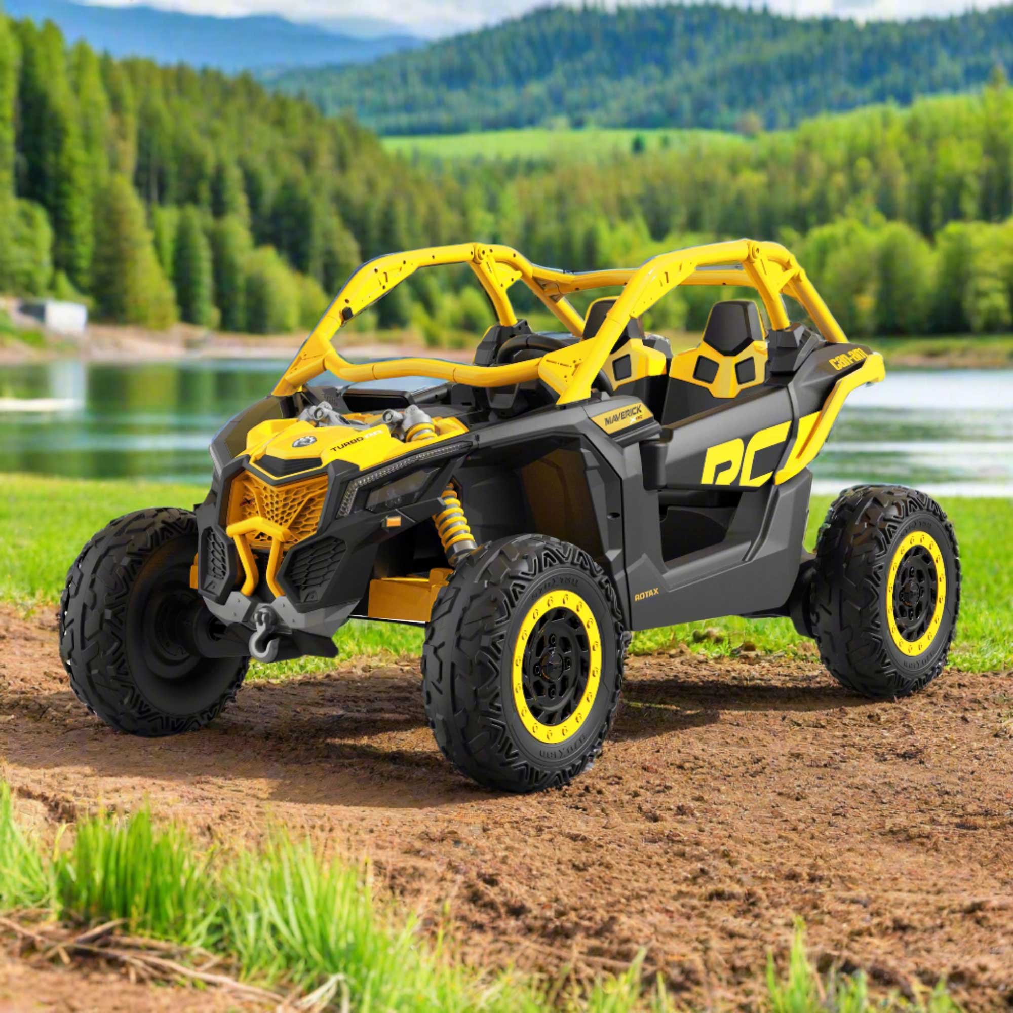 Moderno Kids Can-Am Maverick Custom Edition 24V Kids Ride-On UTV Buggy Car | Yellow