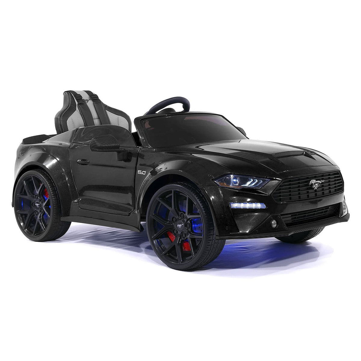 Black Ford Mustang GT Ride-On Car for Kids Ages 3 to 6, Front Right View