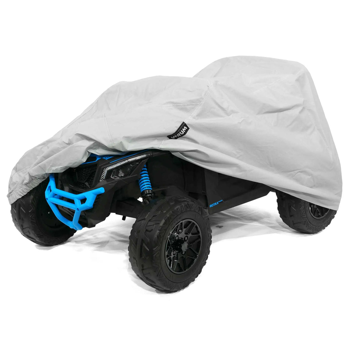 Custom-Fitted Ride-On Toy Cover Partly Over the Can-Am Maverick 24V Kids UTV, Front Left View
