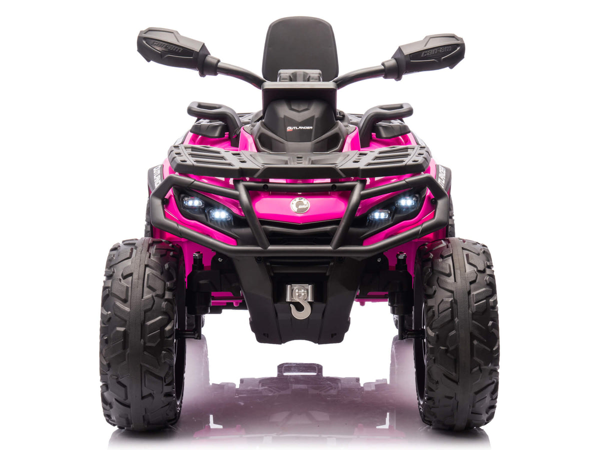 Deep Pink Can-Am Outlander 24V Kids Quad, Front View