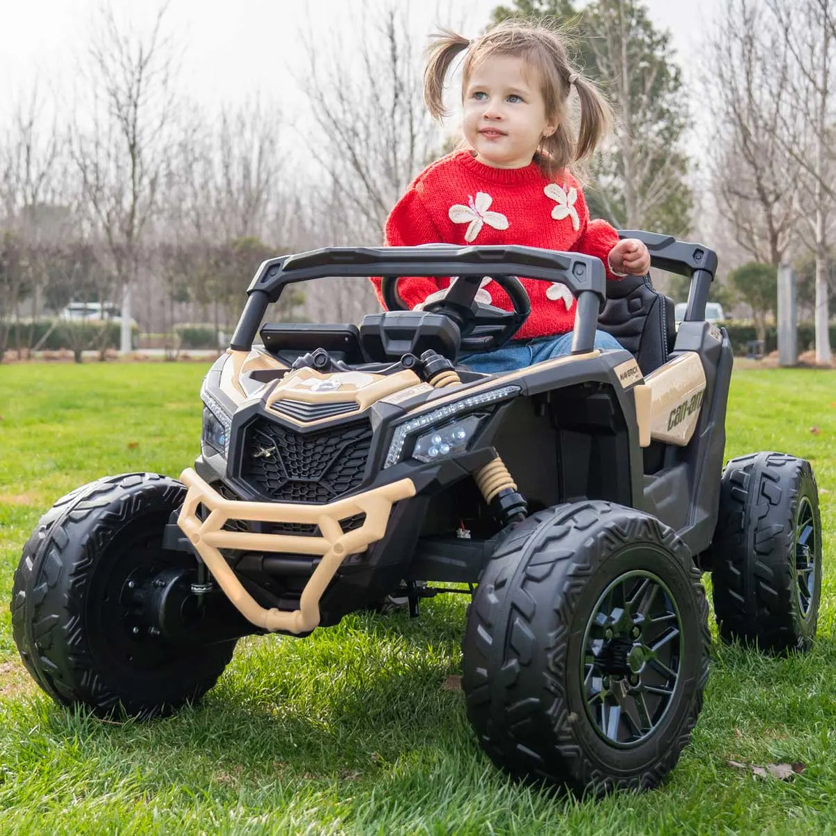 Moderno Kids Can-Am Maverick Custom Edition 24V Kids Ride-On UTV Buggy Car | Desert Tan