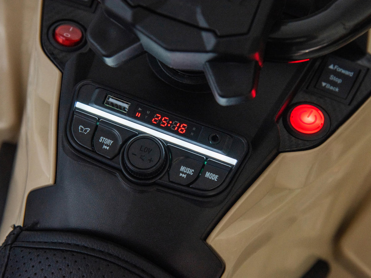 Media Player and Push-Button Start on the Desert Tan Can-Am Outlander Kids ATV