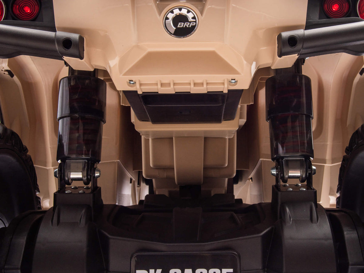 Desert Tan Can-Am Outlander 24V Kids Quad Rear Spring Suspension Close-Up