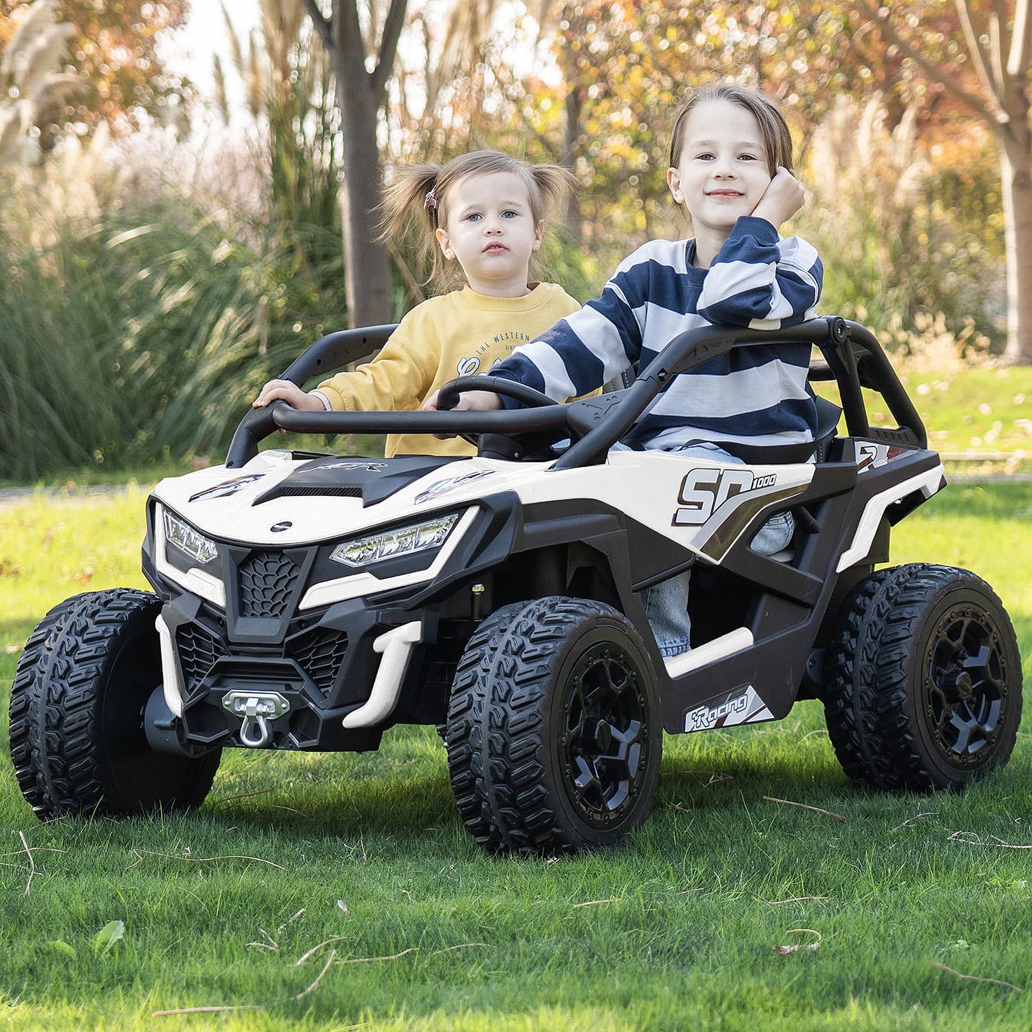 Trail Runner 24V 4WD Kids Ride-On UTV with R/C Parental Remote | White