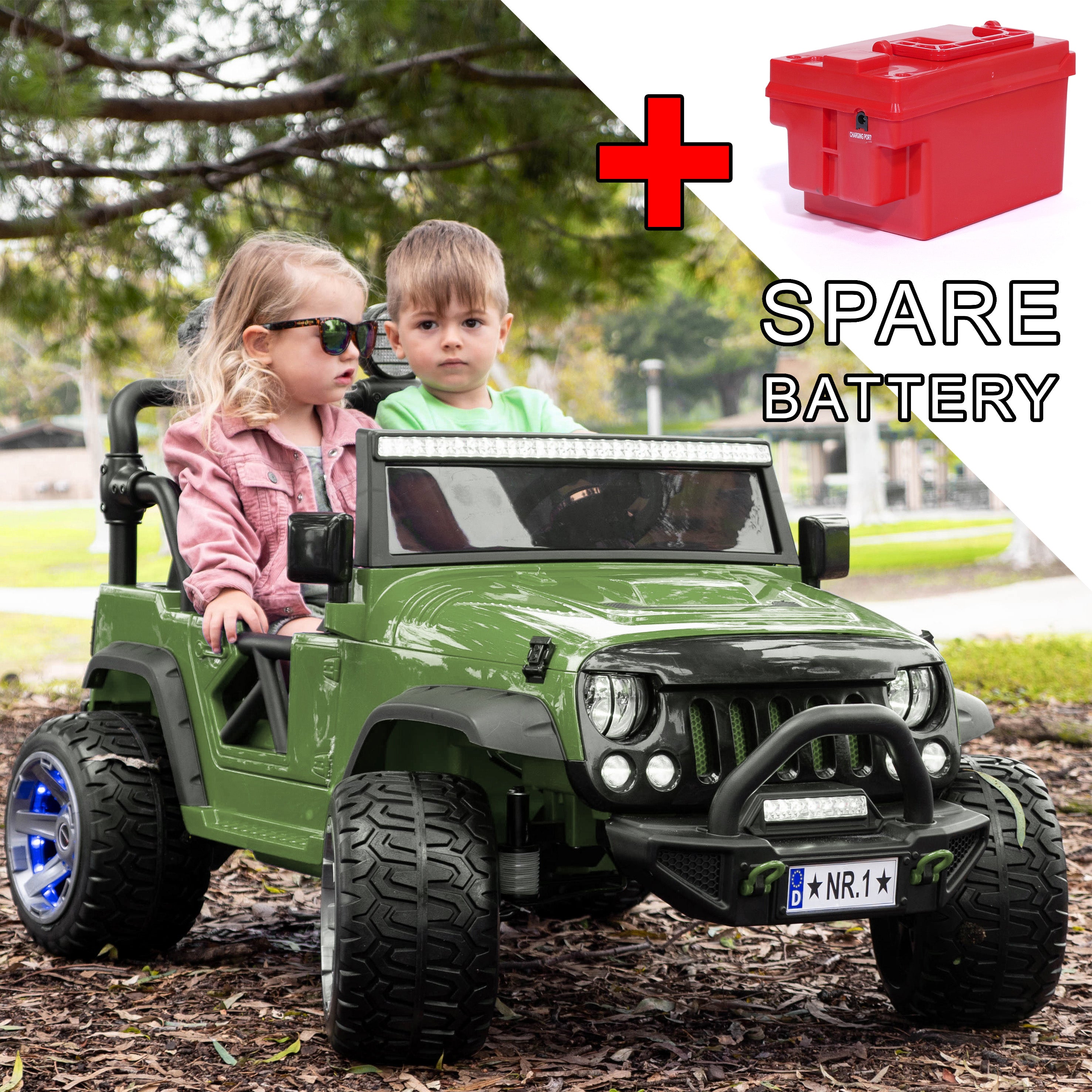 Moderno Kids Trail Explorer 12V Kids Ride-On Car Truck with R/C Parental Remote + Spare Battery | Olive
