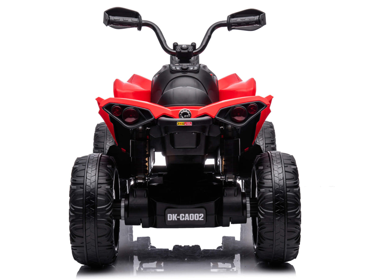 Rear View of the Red Can-Am Renegade 24V 4WD Kids Quad Showing the Tail Lights