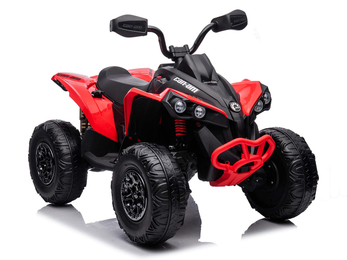 Front Right Angle of the Red Can-Am Renegade 24V 4WD Ride-On Quad for Kids