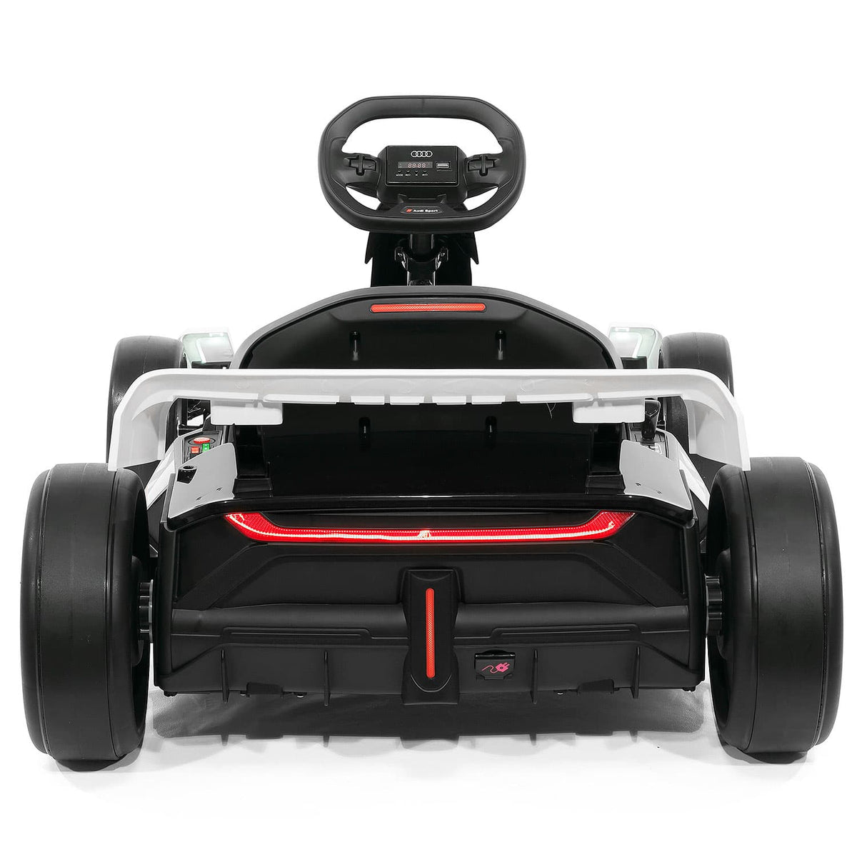 White Audi Sport 24V Big Kids Go Kart, Straight Rear View with Spoiler
