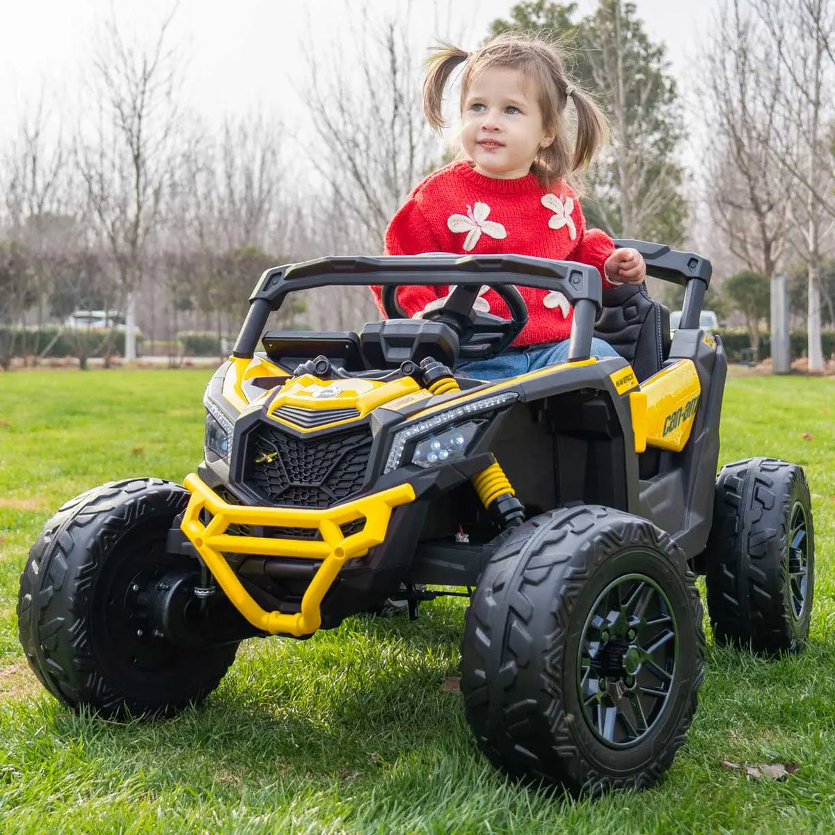 Moderno Kids Can-Am Maverick Custom Edition 24V Kids Ride-On UTV Buggy Car | Yellow