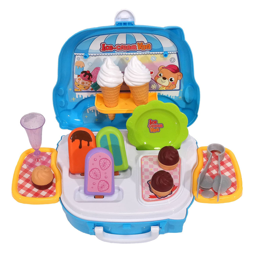 Moderno Kids 25PCS. Kids Pretend Ice Cream Playset with Stickers and Storage Van Case