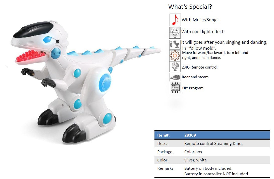 Moderno Kids Interactive Battery Operated Robot-Dinosaur with RC Remote Control | White