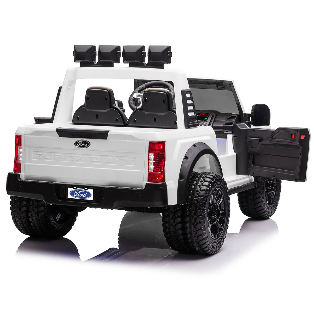 Rear Right Angle of the White Ford F450 24V Kids Ride On Truck