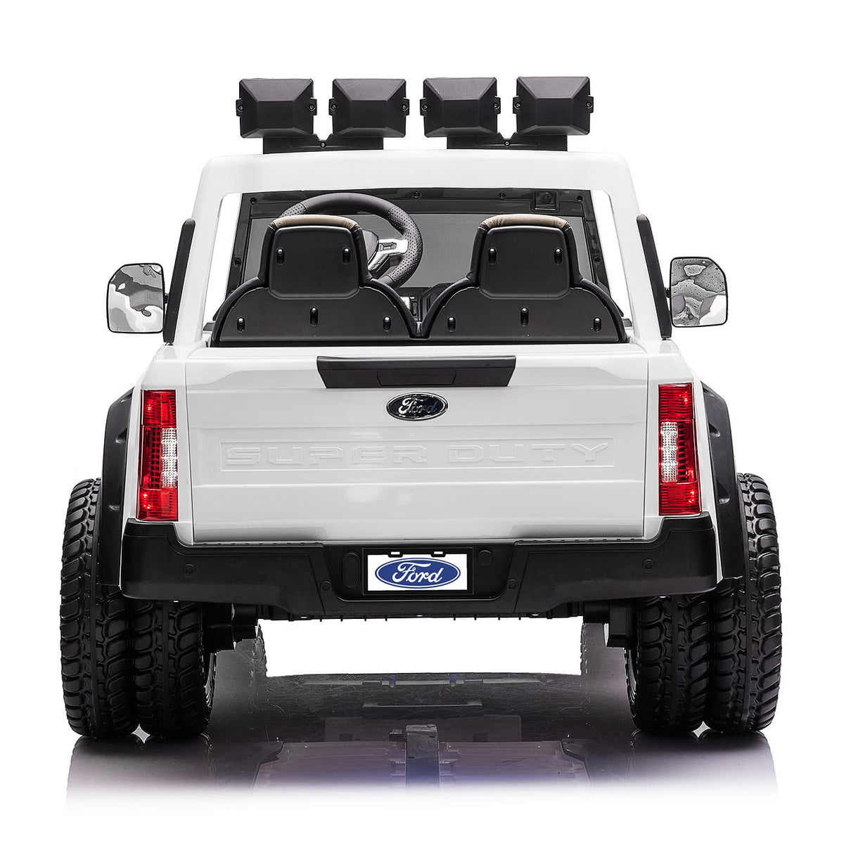 White Ford F450 24V Dually Kids Truck, Rear View