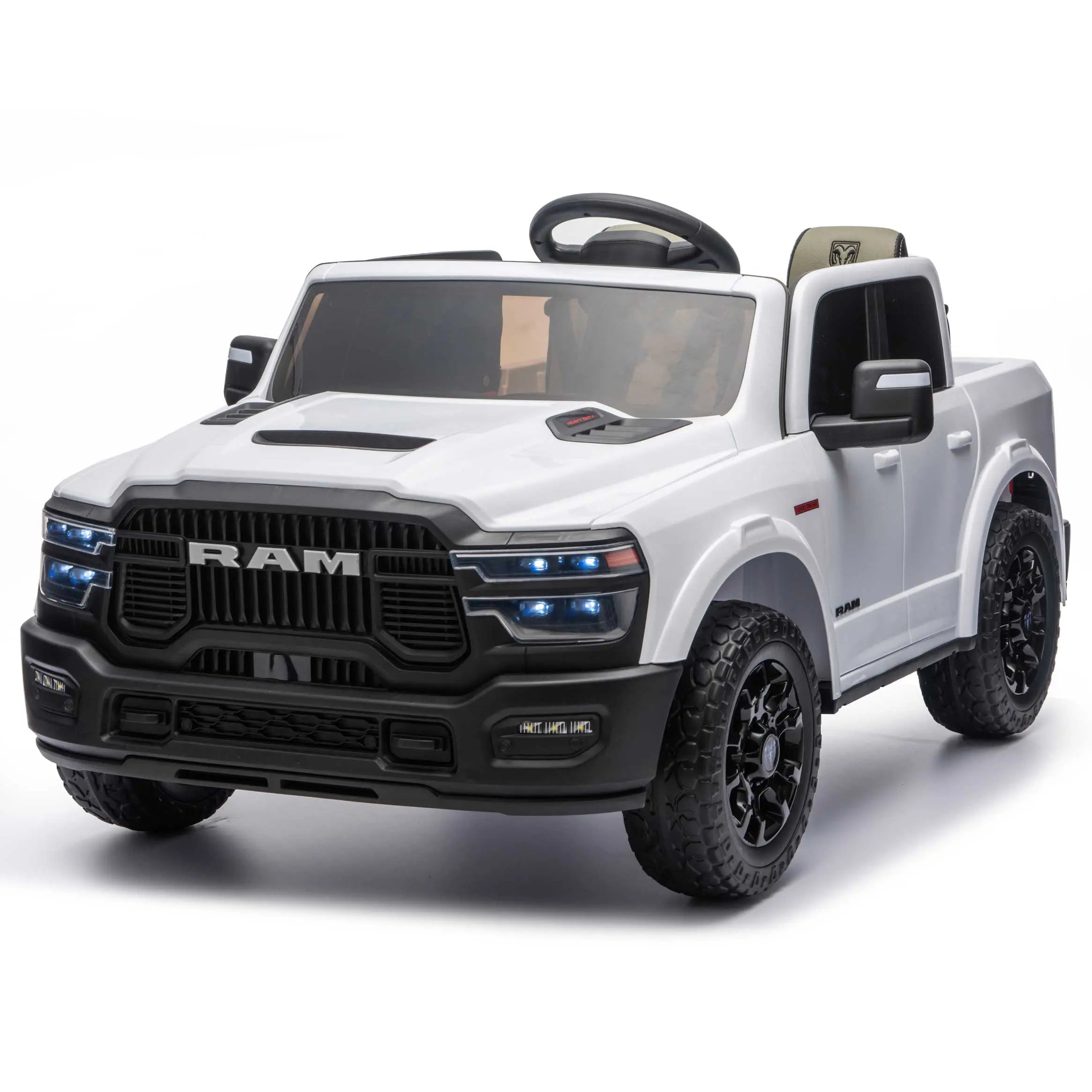 Moderno Kids Dodge Ram 2500 Rebel 24V Kids Ride-On Car Truck with R/C Parental Remote | White
