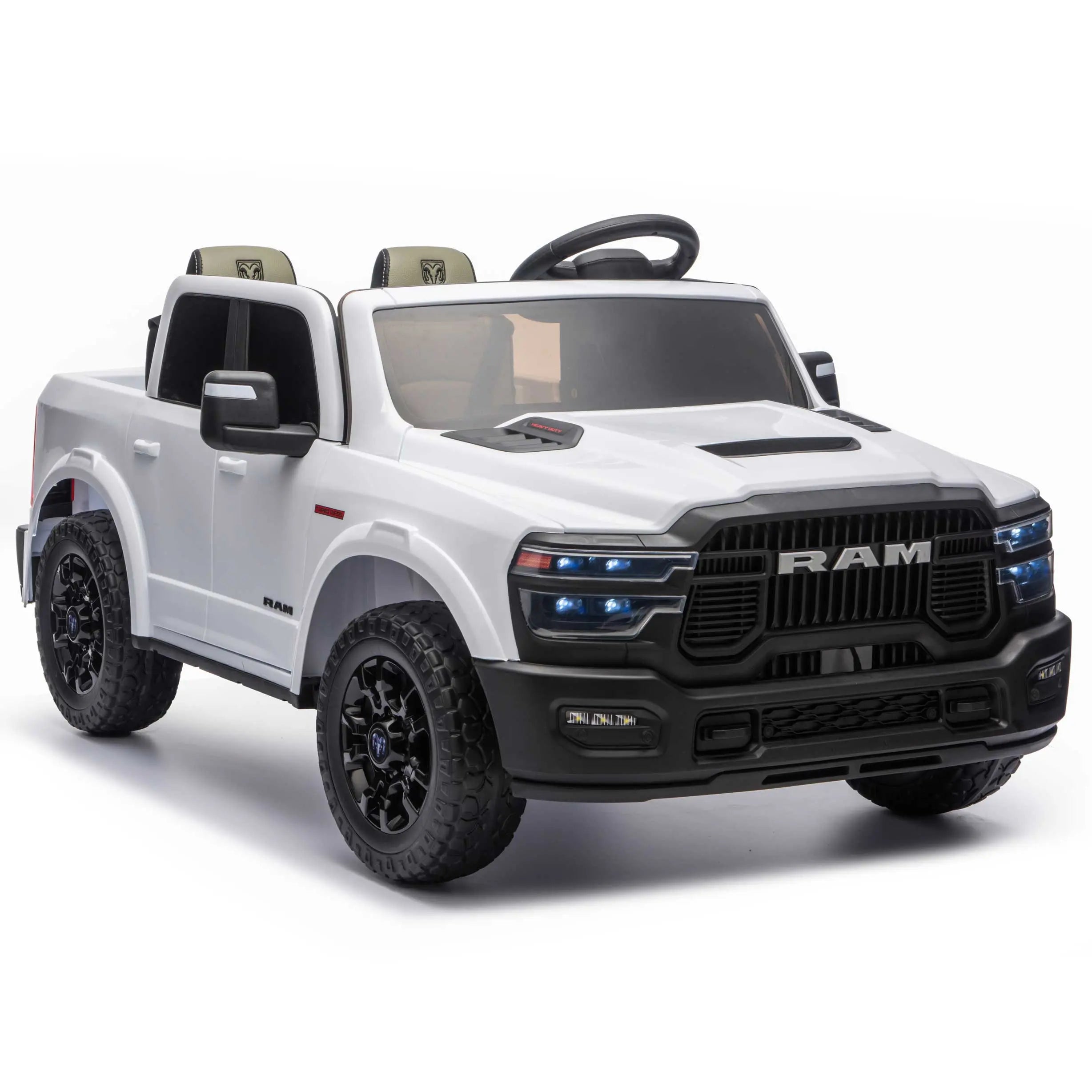 Moderno Kids Dodge Ram 2500 Rebel 24V Kids Ride-On Car Truck with R/C Parental Remote | White
