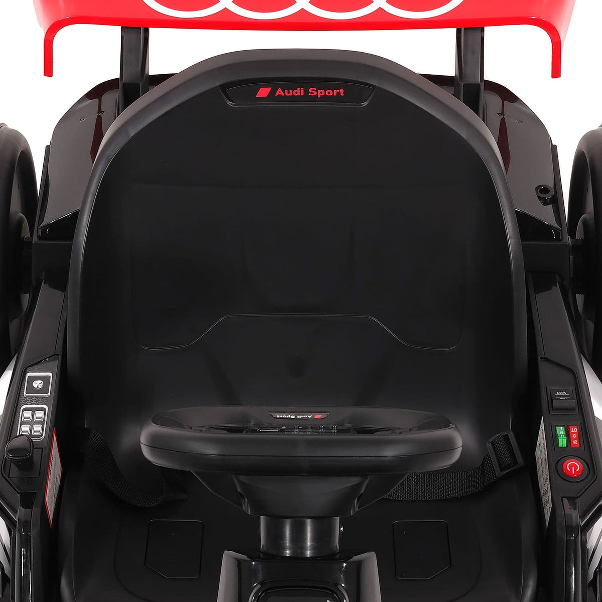 Top View of the Sport Style Bucket Seat and Steering Wheel in the Audi Sport 24V Go Kart