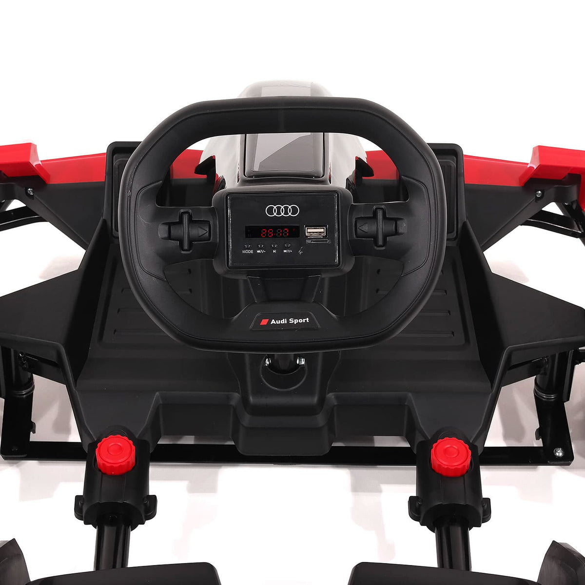 Steering Wheel with Horn Buttons and MP3 Player on the Audi Sport 24V Drifting Go Kart