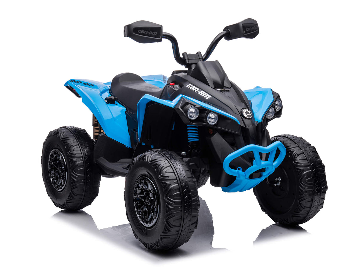 Front Right View of the Blue Can-Am Renegade 24V Kids Electric Quad