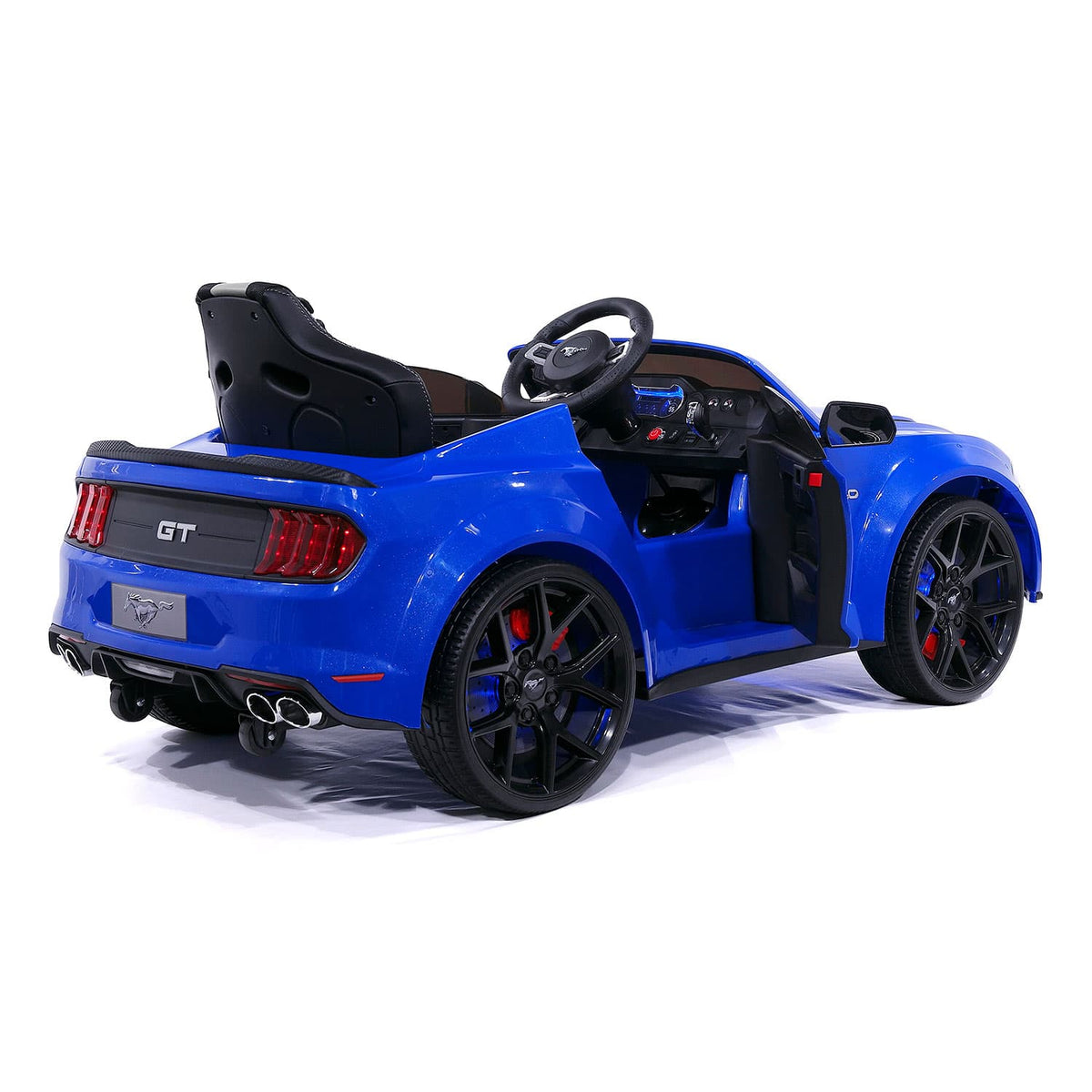 Blue Ford Mustang Kids Car for Ages 3 to 6, Rear Right View