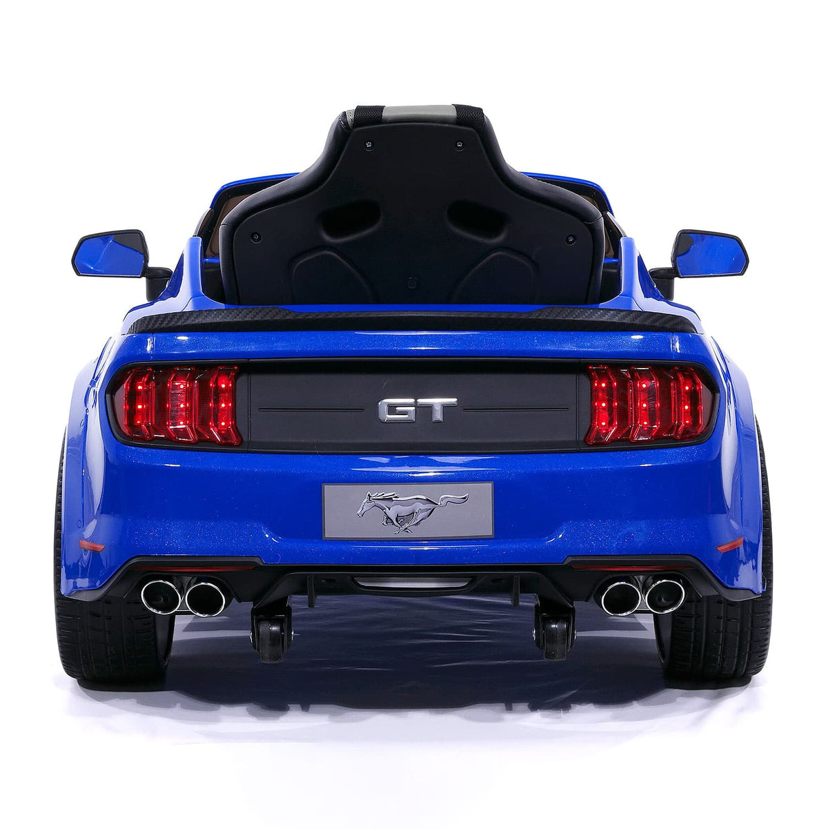 Rear View of the Blue Ford Mustang GT Ride-On Car with GT Badge