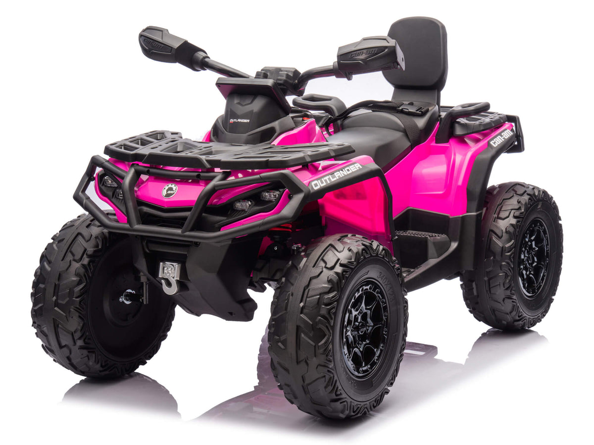 Deep Pink Can-Am Outlander Two-Seater Kids ATV, Front Left Angle
