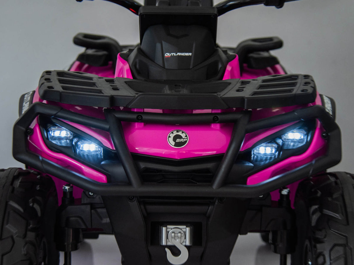 Deep Pink Can-Am Outlander 24V 4WD Kids ATV with LED Headlights On
