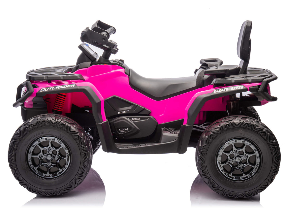 Left Side View of the Deep Pink Can-Am Outlander 24V Electric Quad for Kids