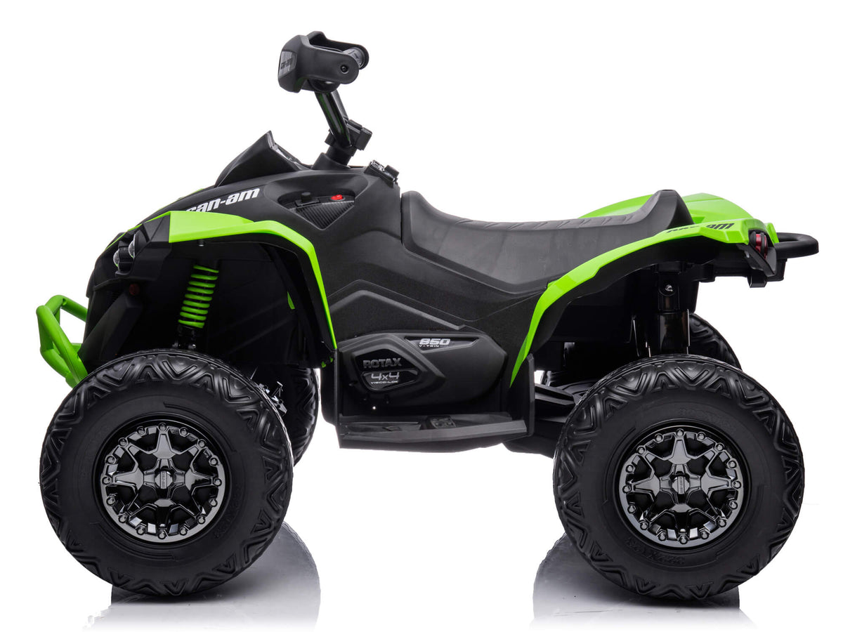 Green Can-Am Renegade 24V Kids ATV Side View Showing Large EVA Wheels