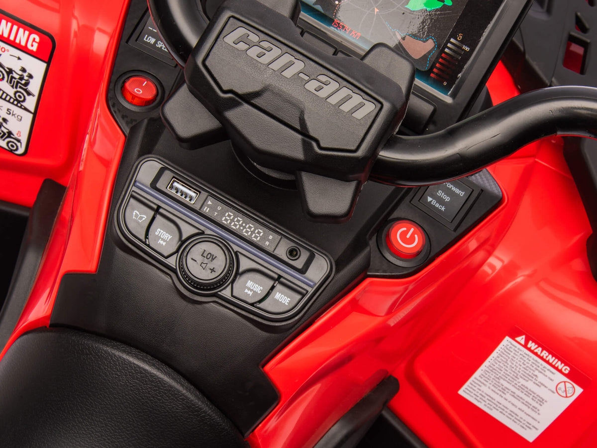 Red Can-Am Outlander 24V Kids ATV Media Player and Push-Button Start
