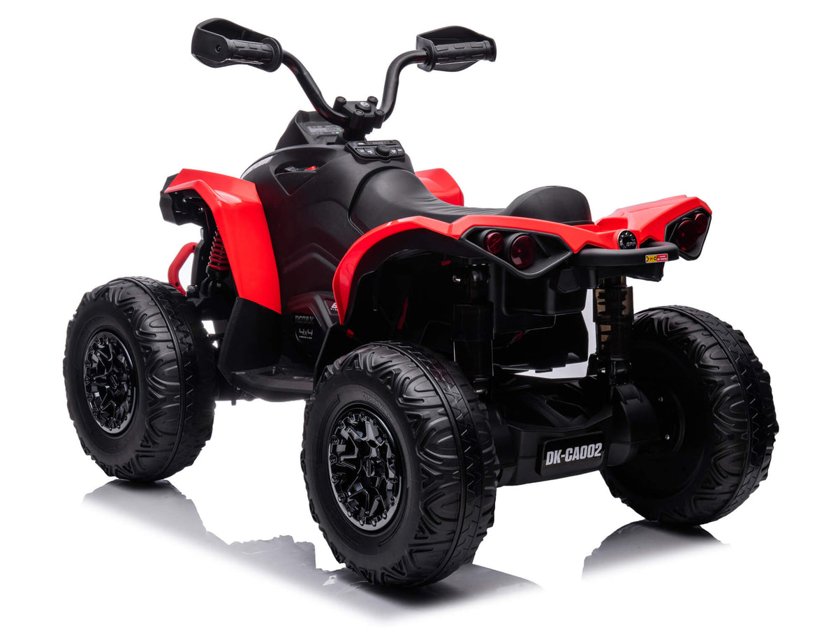 Red Can-Am Renegade 24V 4WD Kids Quad Bike, Rear Left Angle