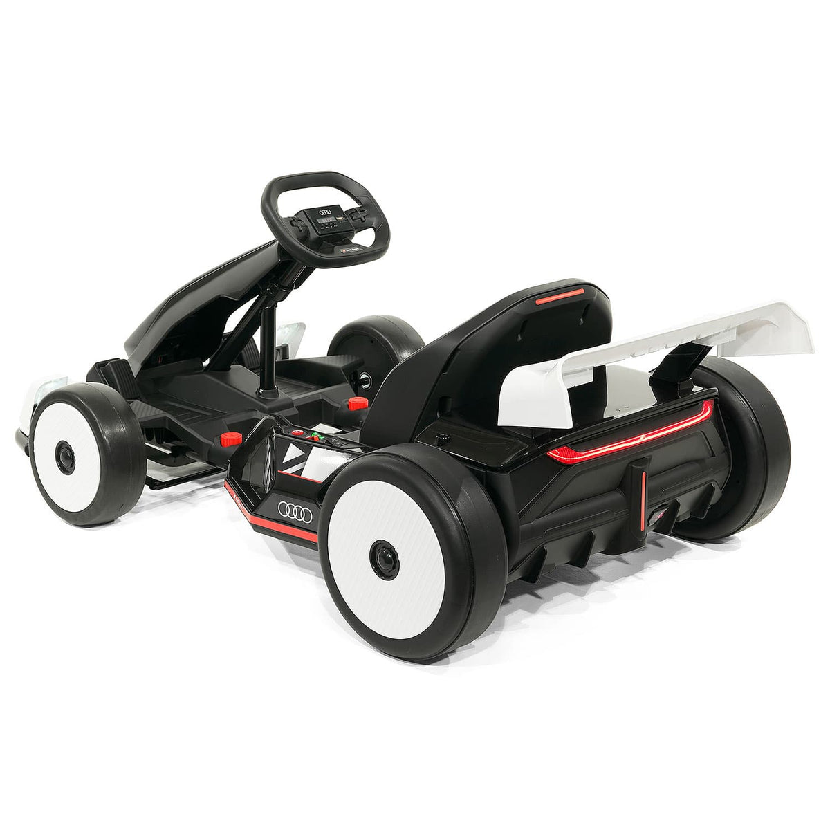 White Audi Sport 24V Drift Go Kart for Big Kids Seen from the Rear Left