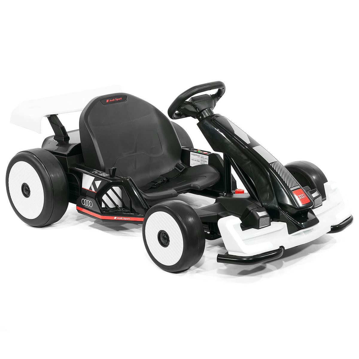 White Audi Sport 24V Drifting Go Kart, Front Right View