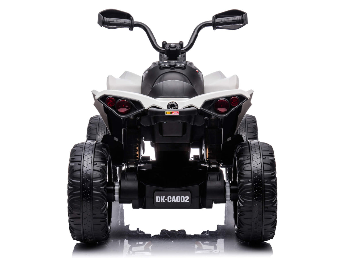 Straight-On Rear View of the White Can-Am Renegade 24V Kids ATV