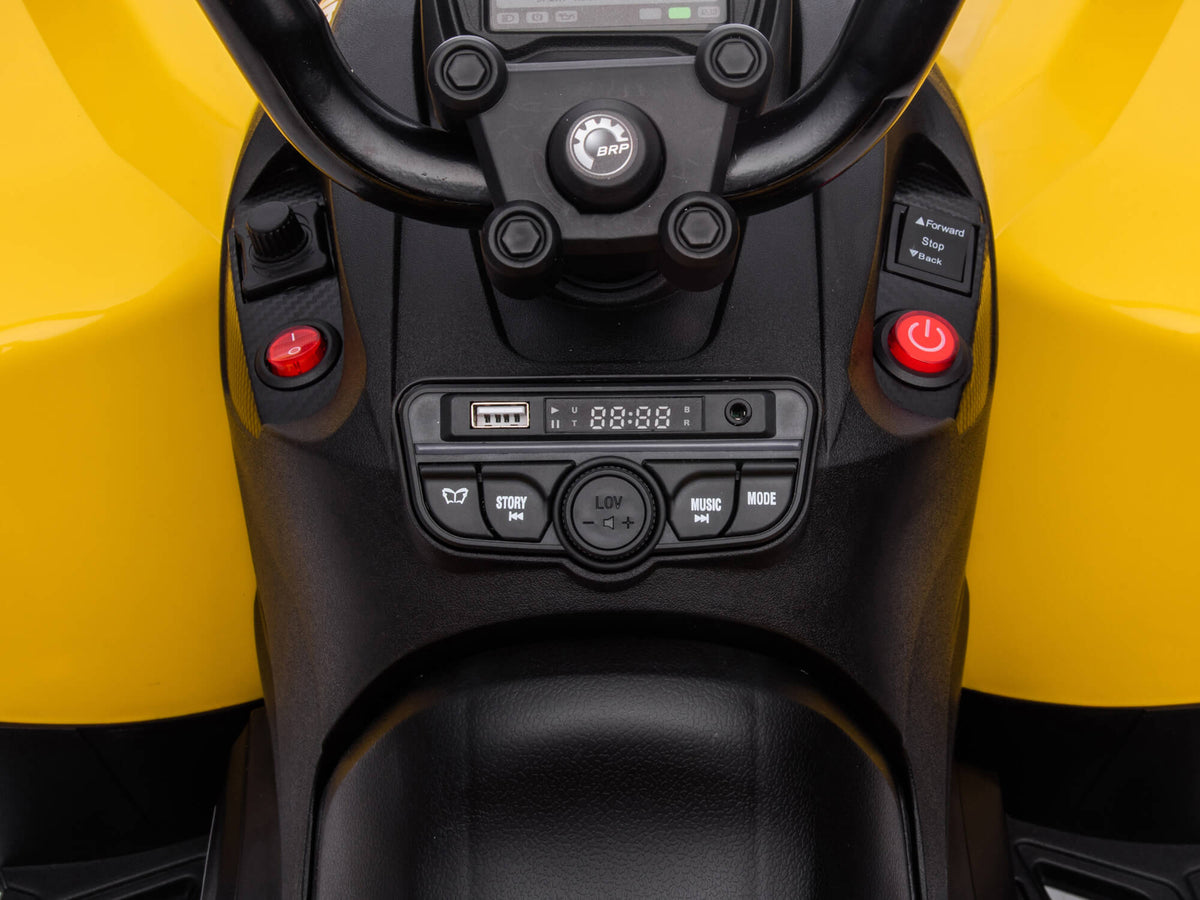 Yellow Can-Am Renegade 24V 4WD Kids Quad Dashboard with Media Player, Top View