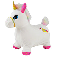 Moderno Kids Inflatable Plush Animal Bouncing / Hopping Ride On Toy | White Unicorn