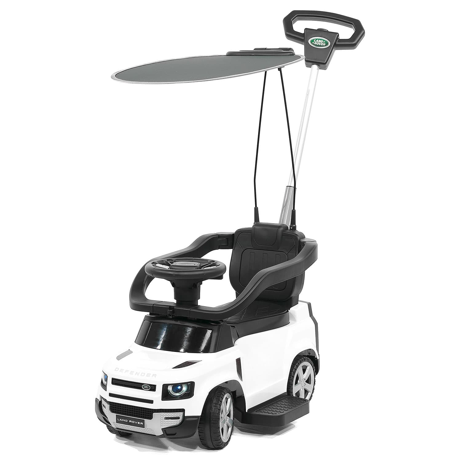 Land Rover Defender Kids Ride on Push Car with Sunshade Canopy White