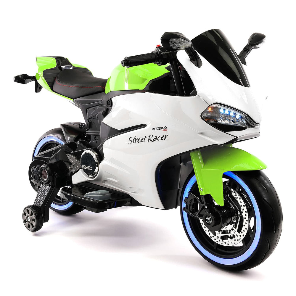 Moderno Kids Street Racer 12V Electric Kids Ride-On Motorcycle | Green