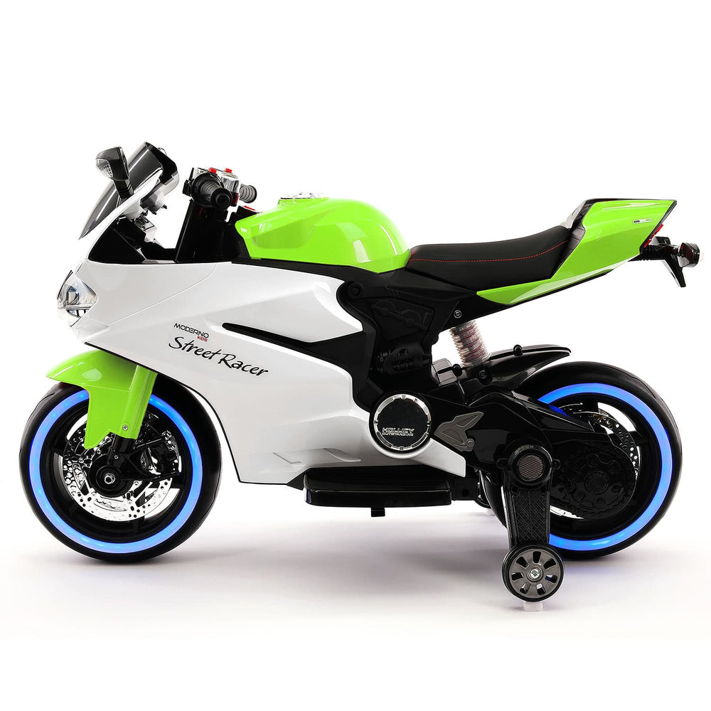 Moderno Kids Street Racer 12V Electric Kids Ride-On Motorcycle | Green