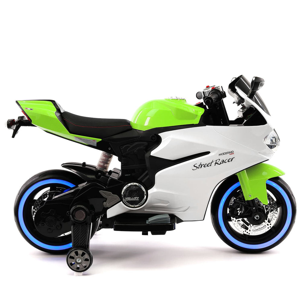 Moderno Kids Street Racer 12V Electric Kids Ride-On Motorcycle | Green