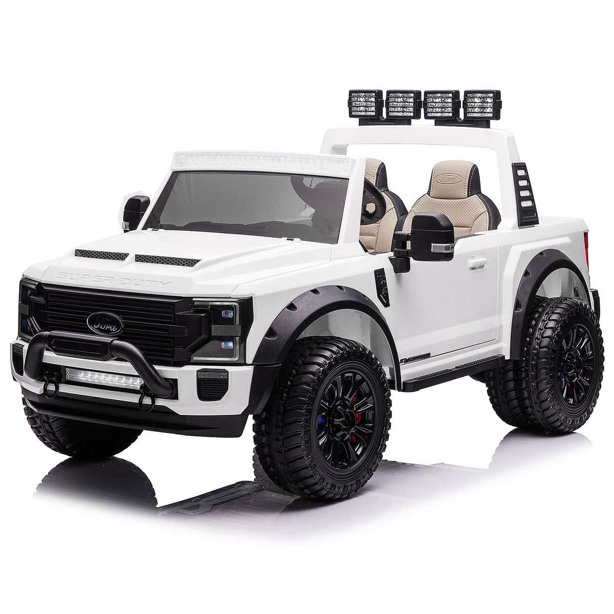 White Ford F450 24V Kids Electric Truck, Front Left Angle